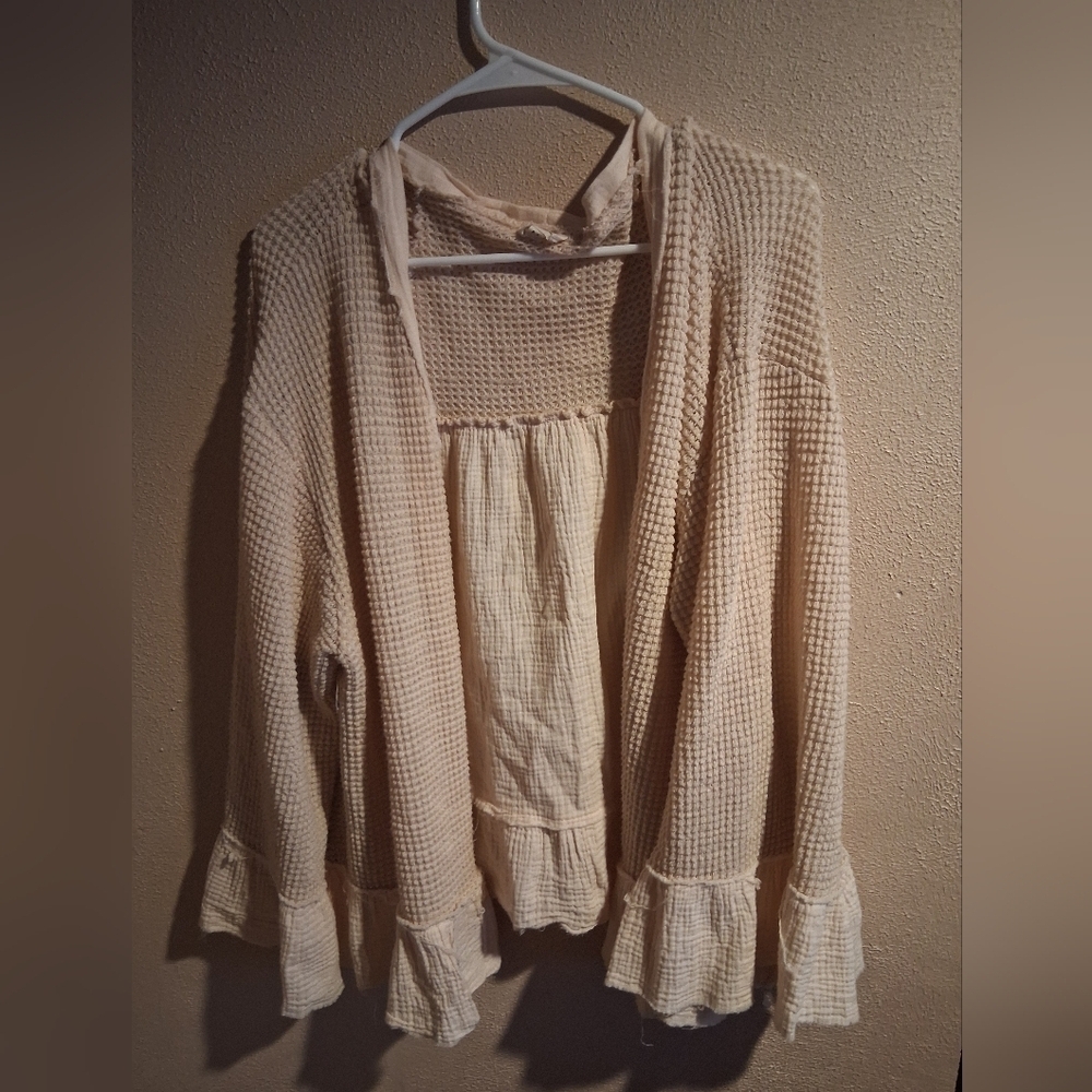 POL Cream Oversized Gauze Waffle Knot Bell Sleeve Cardigan M